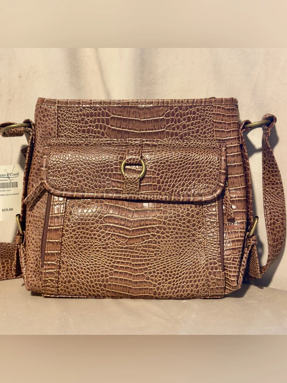 Coldwater Creek Brown Croc-Texture Crossbody Bag